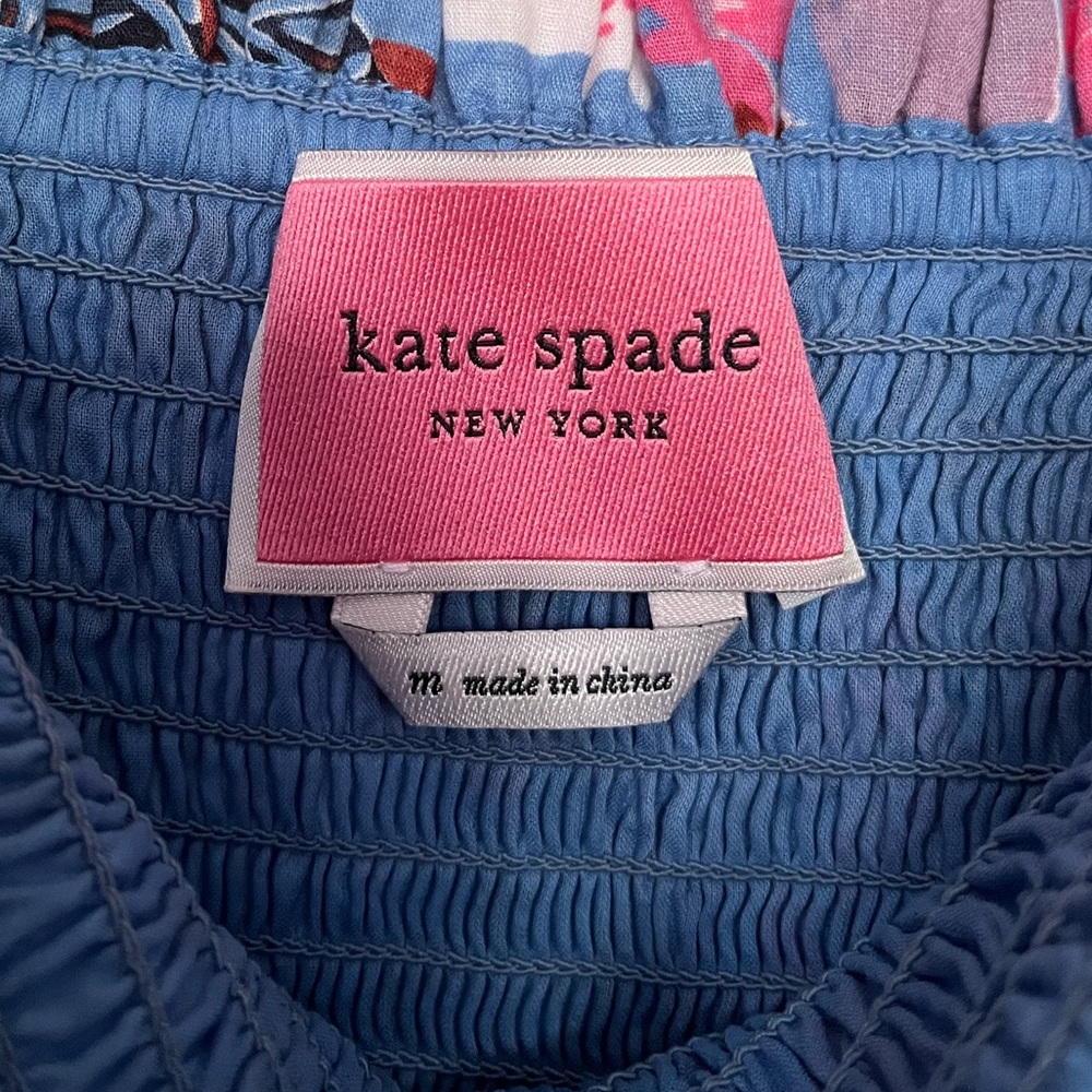 Kate Spade Garden Posy Smocked Sleeveless Midi Dress in Blue - Picture 9 of 12